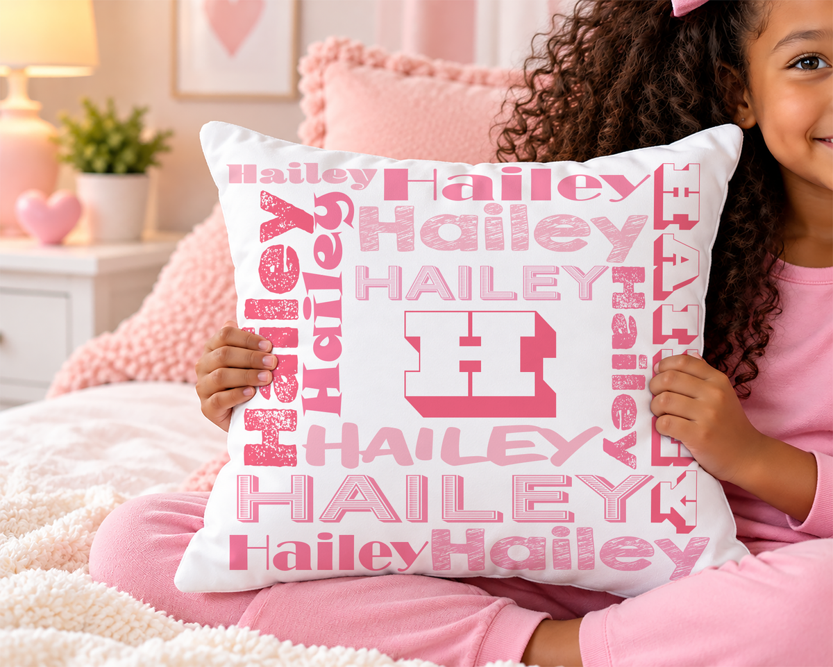 Customized Name Throw Pillow for Kids, Girls Room Decor