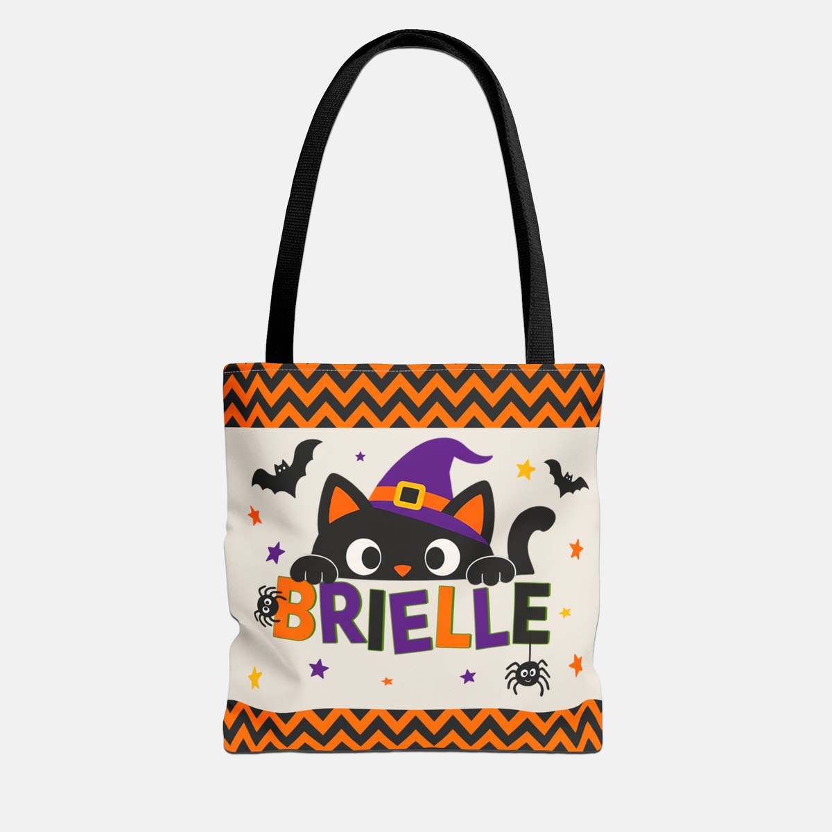 Personalized Halloween Cat Tote Bag — Custom Name Trick-or-Treat Bag