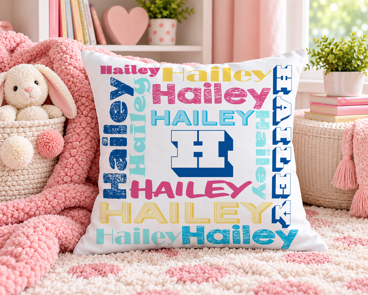 Customized Name Throw Pillow for Kids, Girls Room Decor
