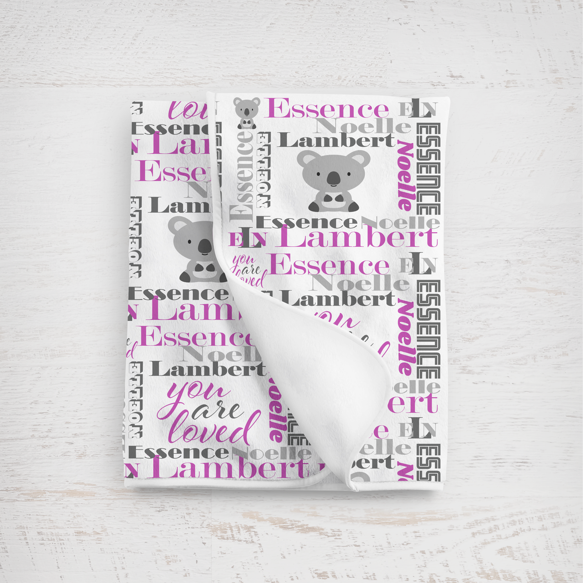 Personalized Baby Girl Blanket – Velveteen Plush Koala Design