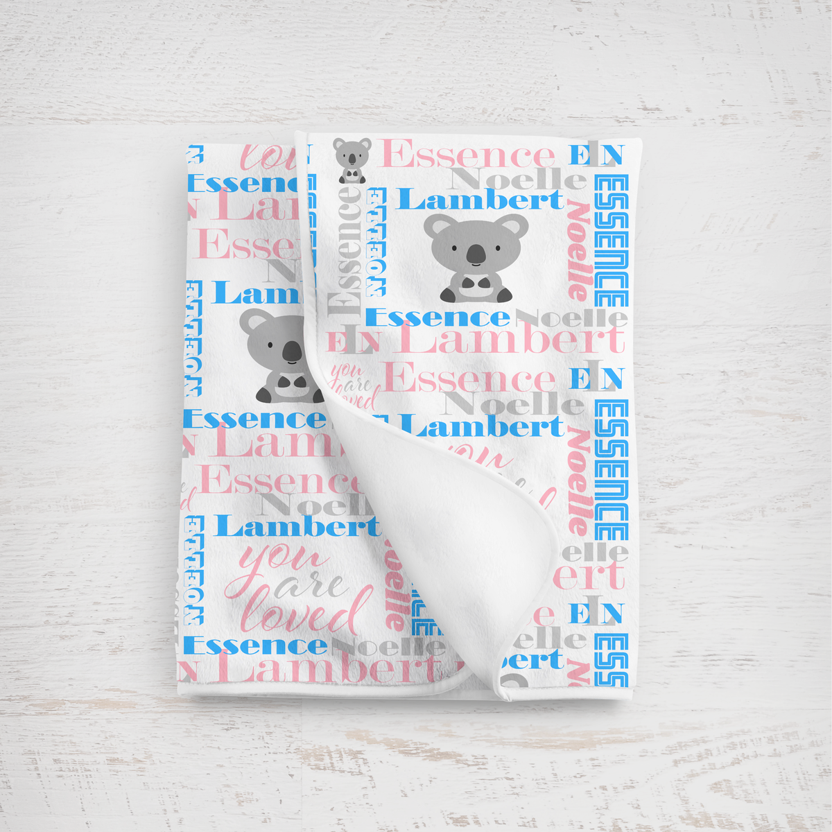 Personalized Baby Girl Blanket – Velveteen Plush Koala Design