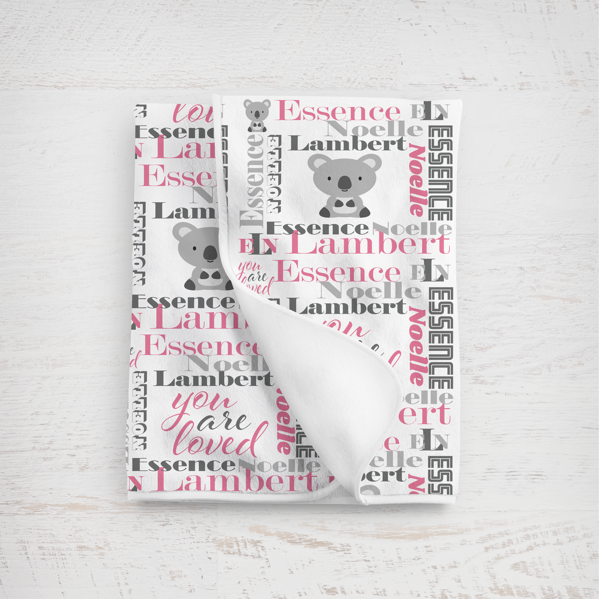 Personalized Baby Girl Blanket – Velveteen Plush Koala Design
