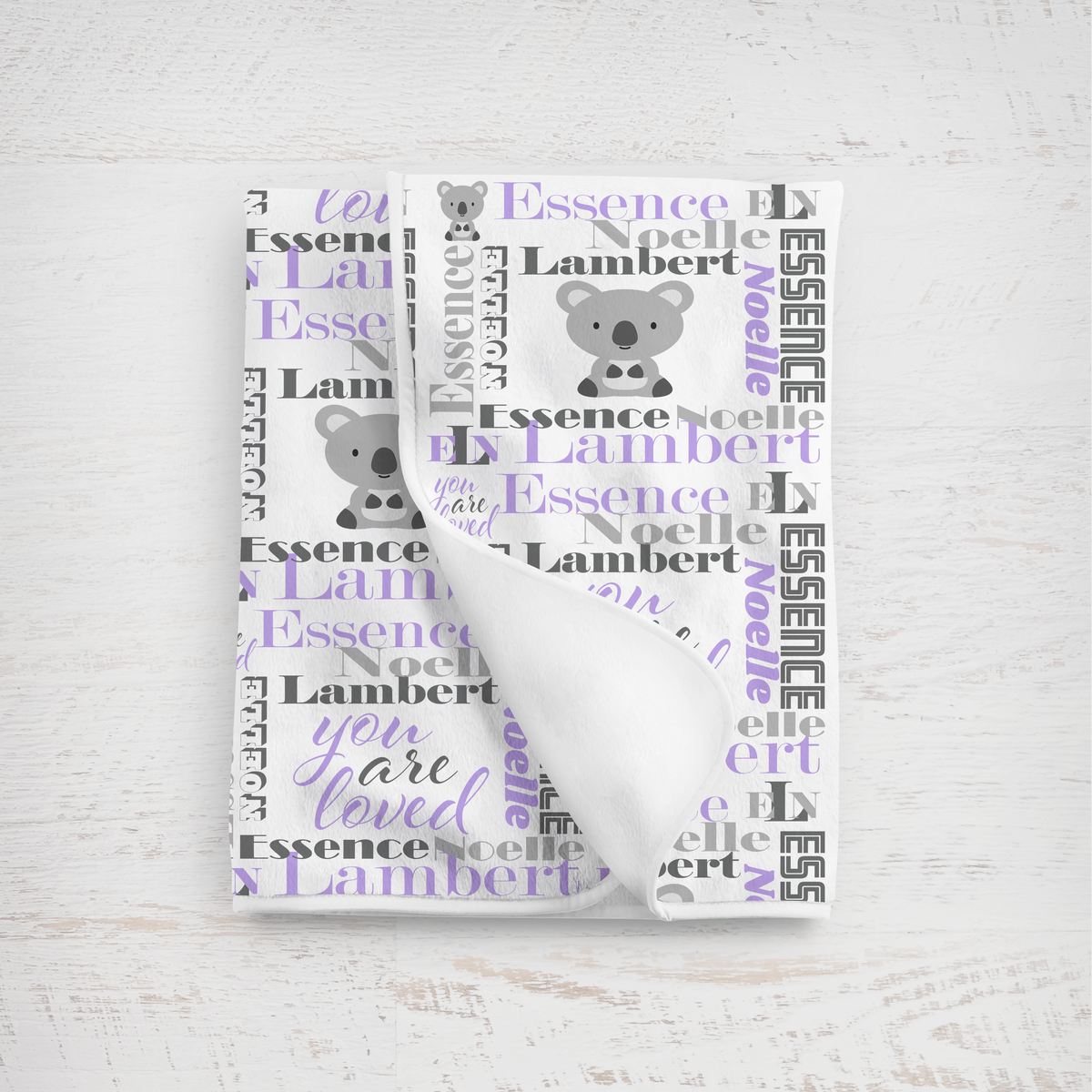 Personalized Baby Girl Blanket – Velveteen Plush Koala Design