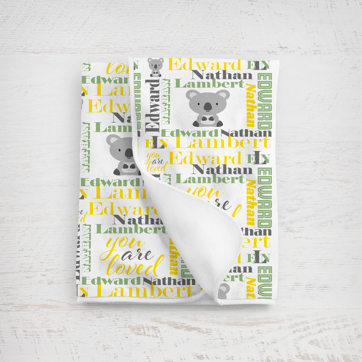 Personalized Baby Boy Blanket – Velveteen Plush Koala Design