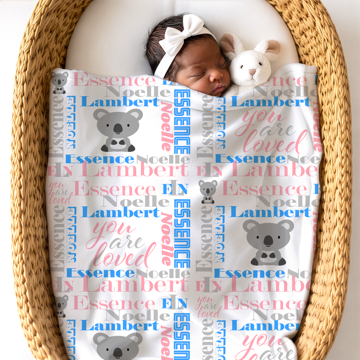 Personalized Baby Girl Blanket – Velveteen Plush Koala Design
