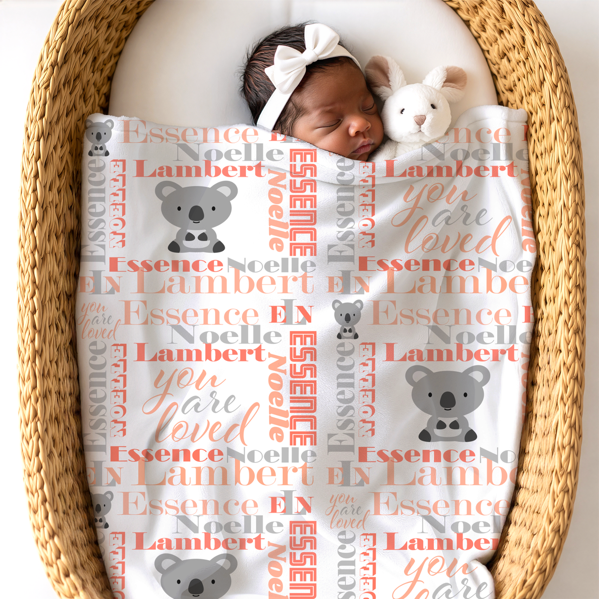 Personalized Baby Girl Blanket – Velveteen Plush Koala Design