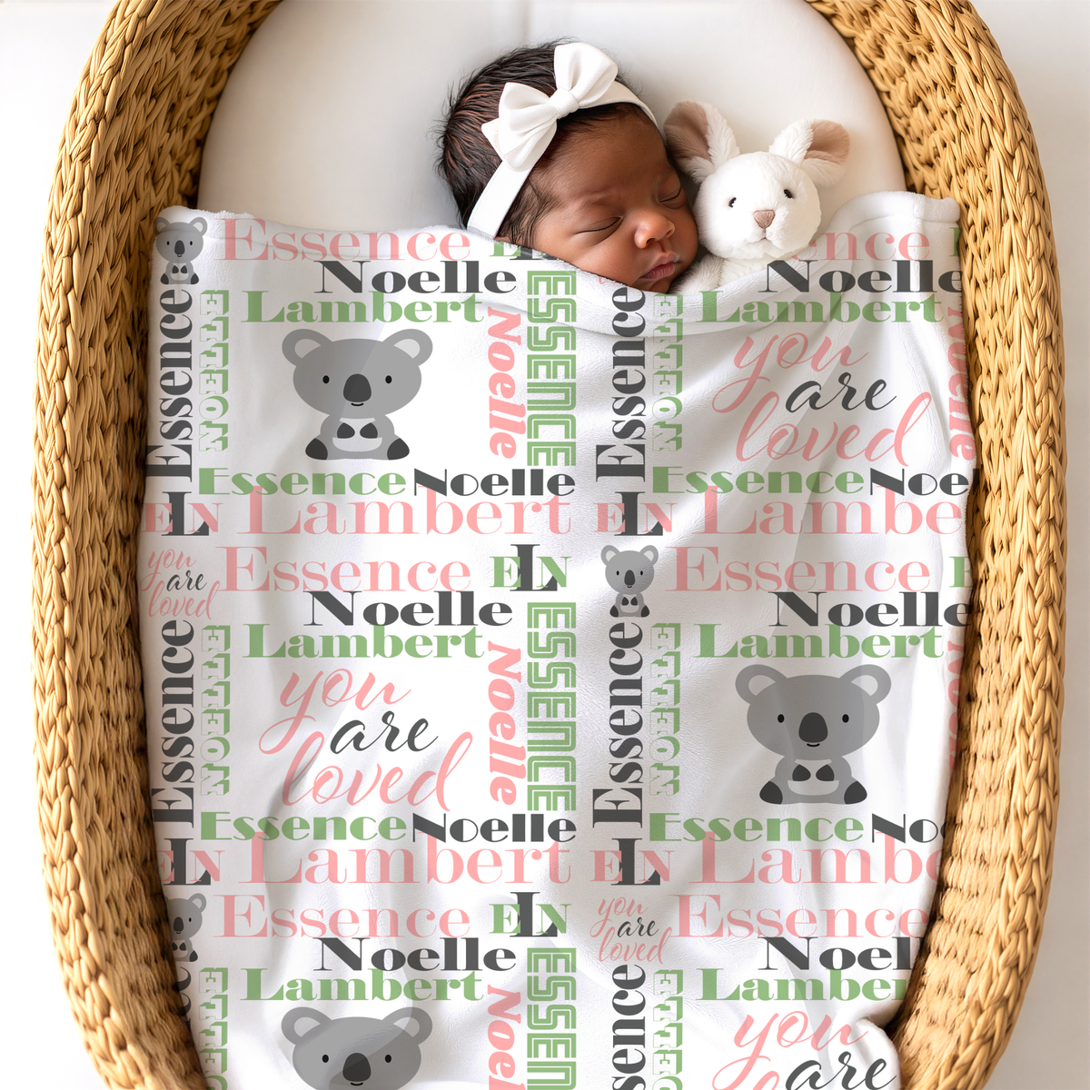 Personalized Baby Girl Blanket – Velveteen Plush Koala Design