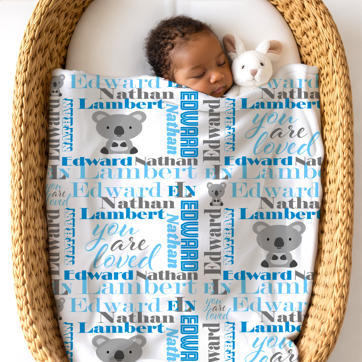 Personalized Baby Boy Blanket – Velveteen Plush Koala Design