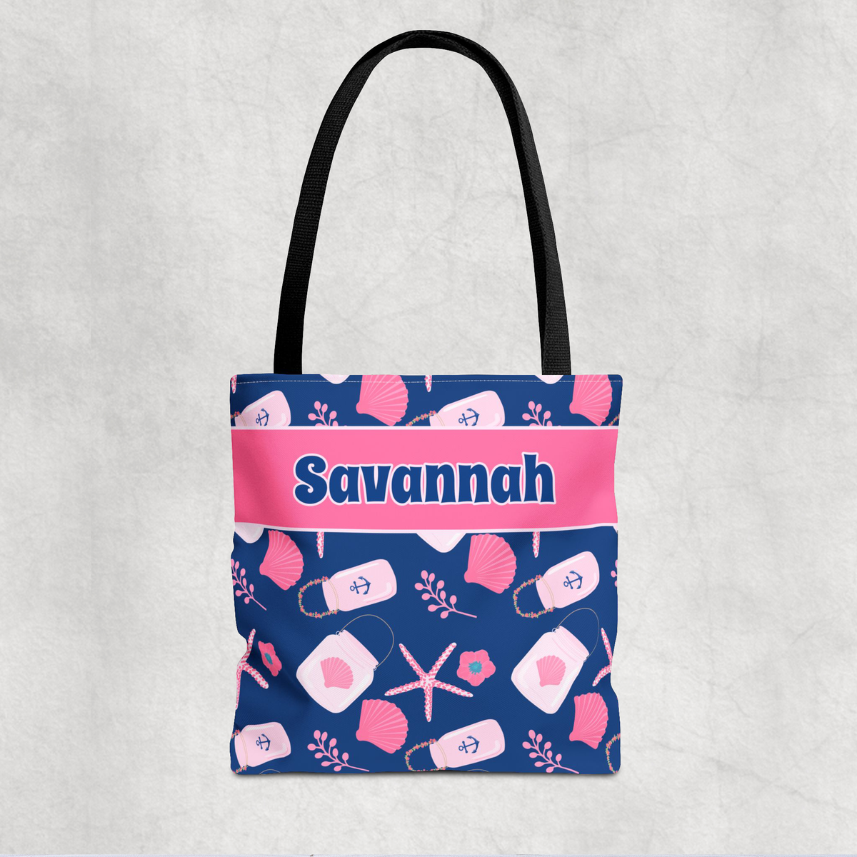 Nautical Tote Bag, Pink & Navy Seashells