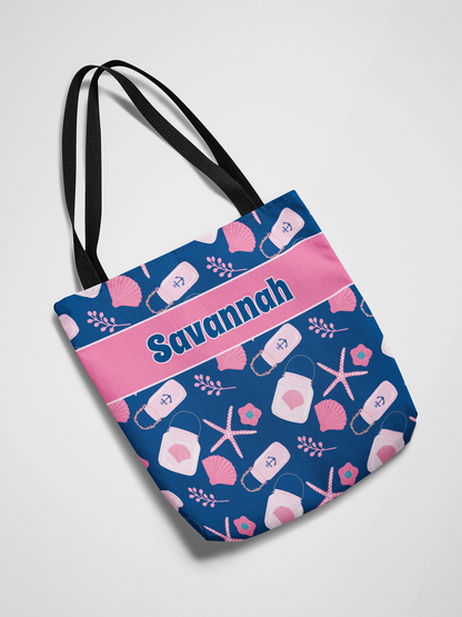 Nautical Tote Bag, Pink & Navy Seashells