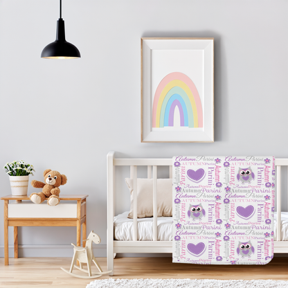 Personalized Baby Girl Blanket – Sweet Owl & Heart Name Design