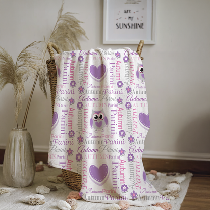 Personalized Baby Girl Blanket – Sweet Owl & Heart Name Design