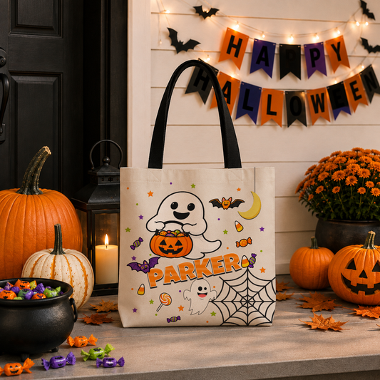 Kids’ Trick-or-Treat Ghost Bag – Personalized Halloween Tote, Light