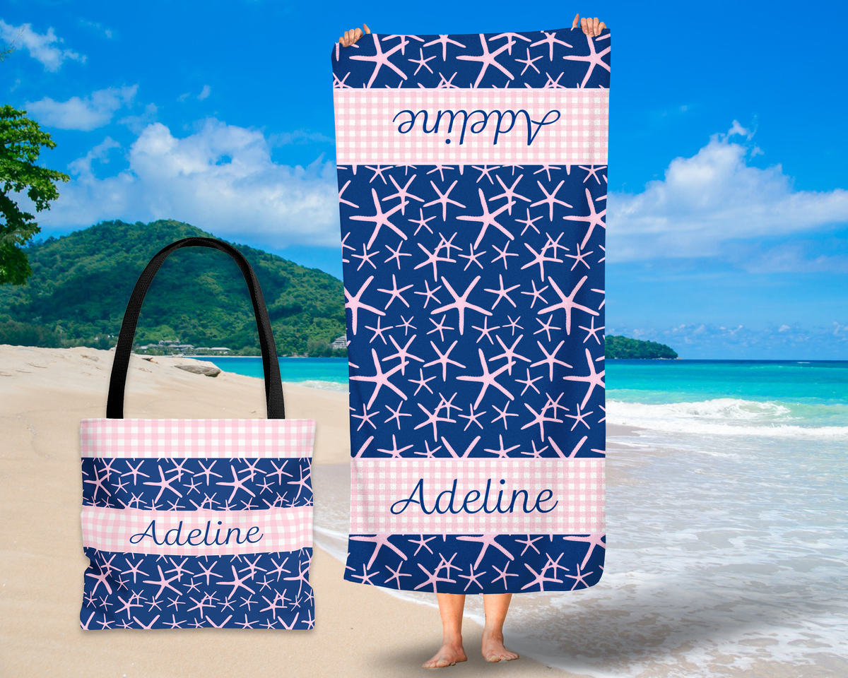 Starfish Towel & Tote Bag Bundle, Pink Starfish