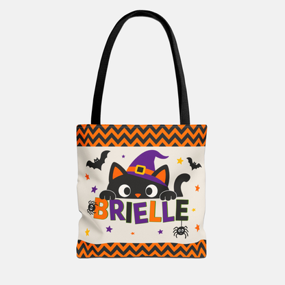 Personalized Halloween Cat Tote Bag — Custom Name Trick-or-Treat Bag