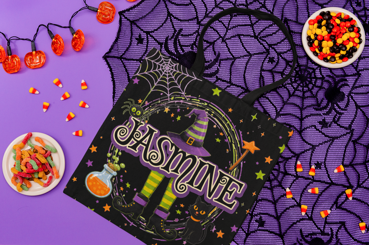 Personalized Witch Halloween Tote Bag, Spooky Magic