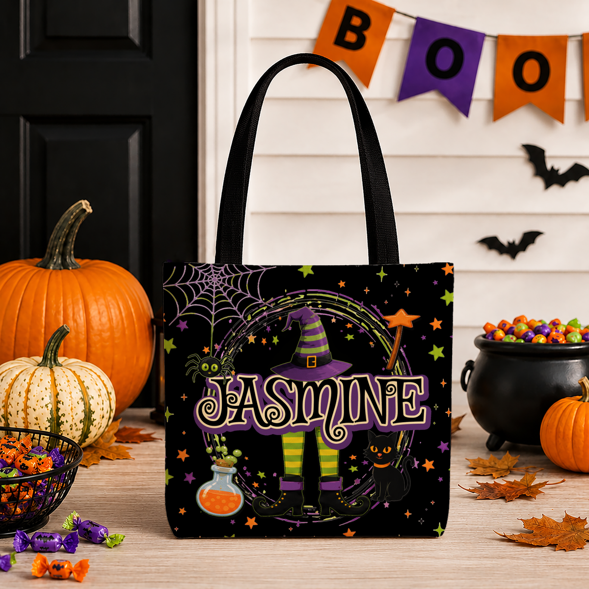 Personalized Witch Halloween Tote Bag