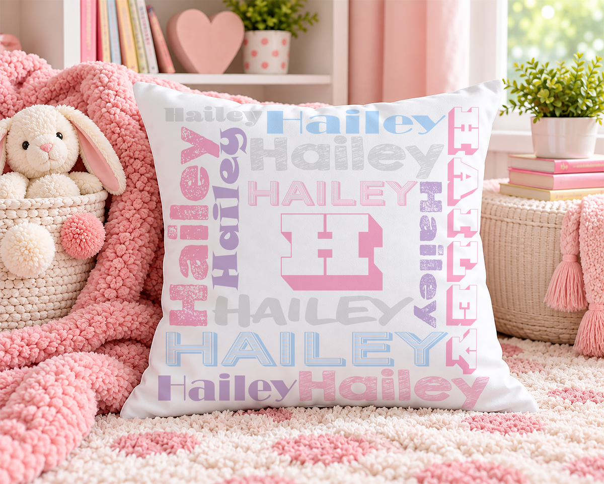 Customized Name Throw Pillow for Kids, Girls Room Decor