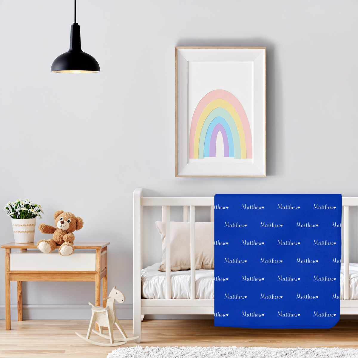 Newborn Name Blanket, Sweet Heart Baby Boy, Cobalt Blue