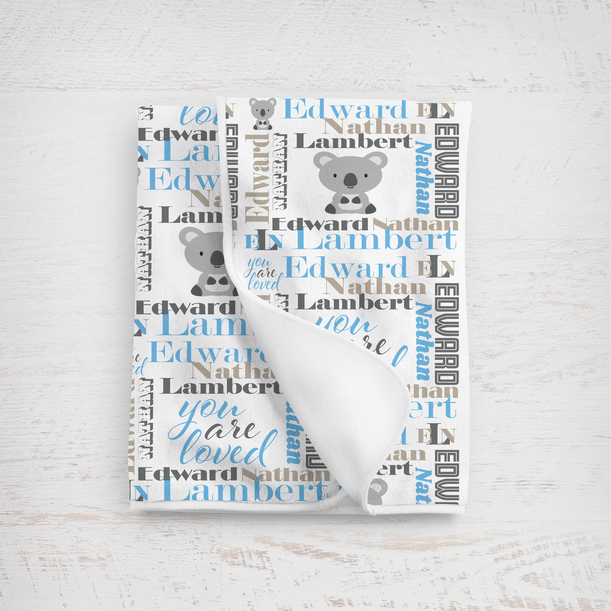 Personalized Baby Boy Blanket – Velveteen Plush Koala Design