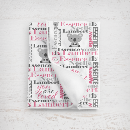 Personalized Baby Girl Blanket – Velveteen Plush Koala Design