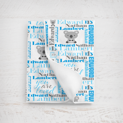 Personalized Baby Boy Blanket – Velveteen Plush Koala Design