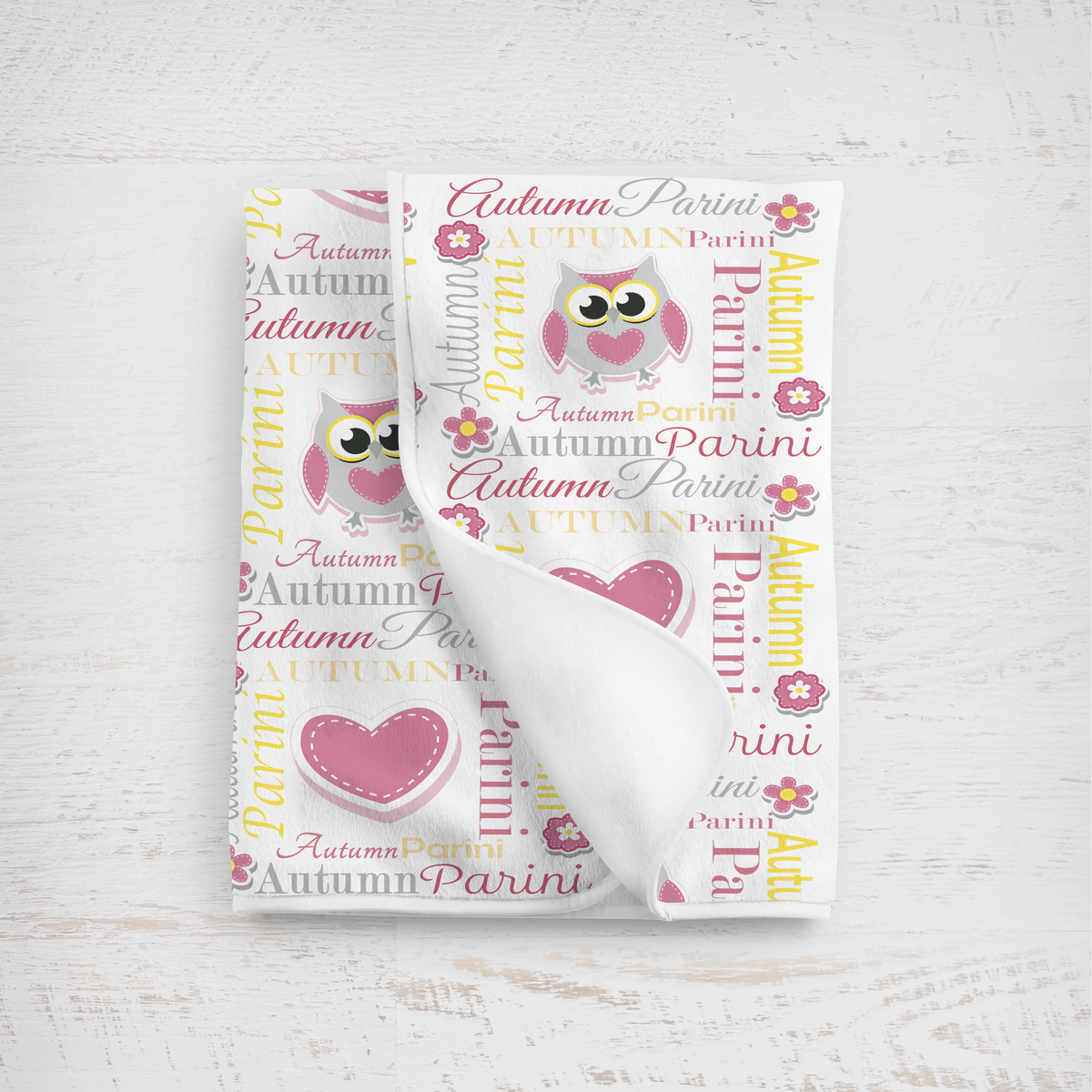 Personalized Baby Girl Blanket – Sweet Owl & Heart Name Design