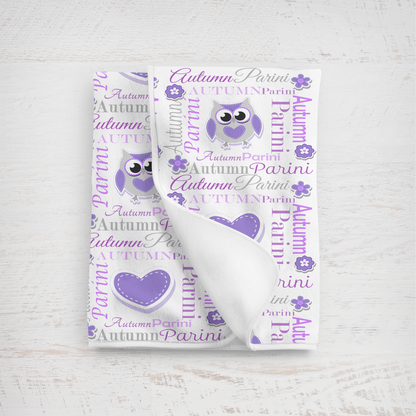 Personalized Baby Girl Blanket – Sweet Owl & Heart Name Design