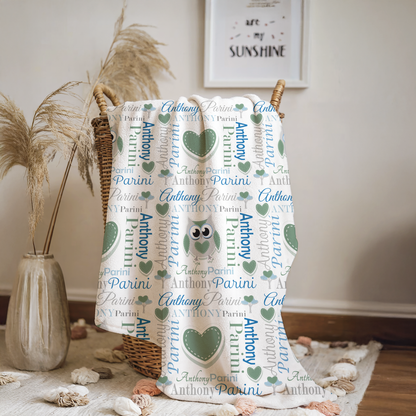 Personalized Baby Boy Blanket – Sweet Owl & Heart Name Design
