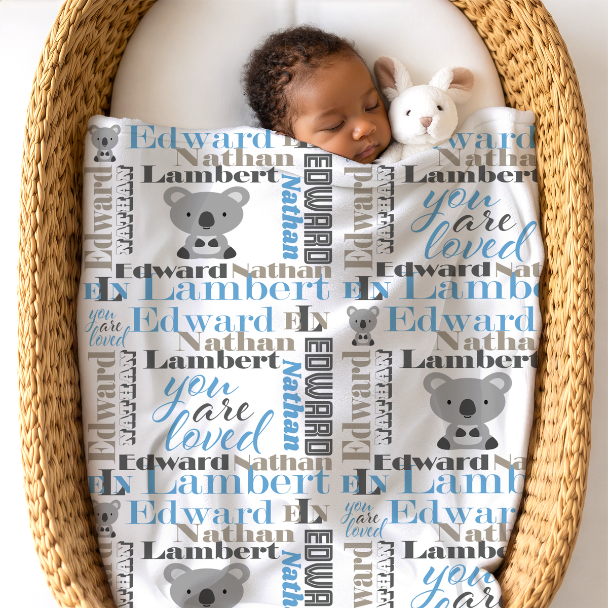 Personalized Baby Boy Blanket – Velveteen Plush Koala Design
