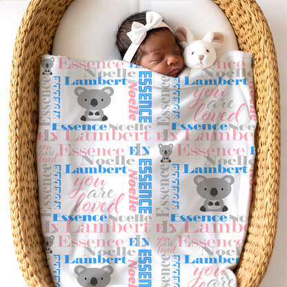 Personalized Baby Girl Blanket – Velveteen Plush Koala Design