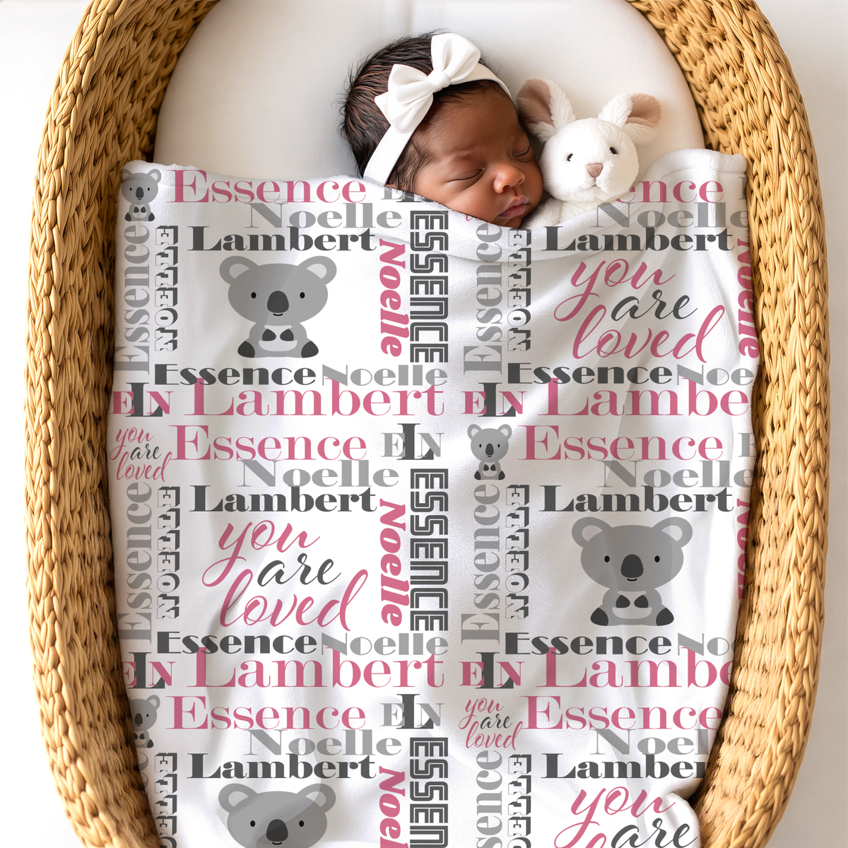 Personalized Baby Girl Blanket – Velveteen Plush Koala Design