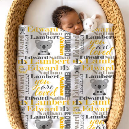 Personalized Baby Boy Blanket – Velveteen Plush Koala Design