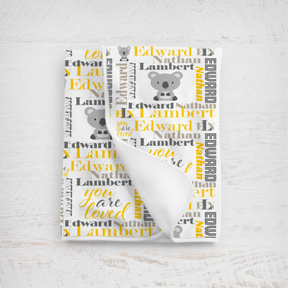 Personalized Baby Boy Blanket – Velveteen Plush Koala Design