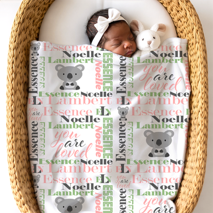 Personalized Baby Girl Blanket – Velveteen Plush Koala Design