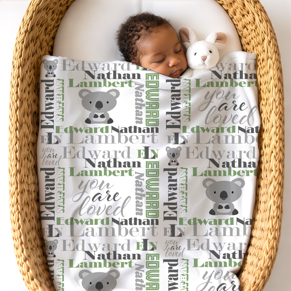 Personalized Baby Boy Blanket – Velveteen Plush Koala Design