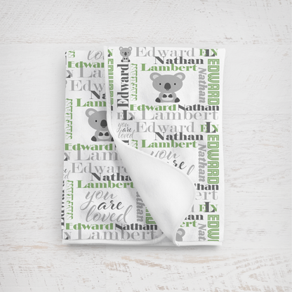 Personalized Baby Boy Blanket – Velveteen Plush Koala Design