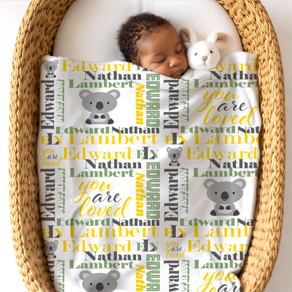 Personalized Baby Boy Blanket – Velveteen Plush Koala Design