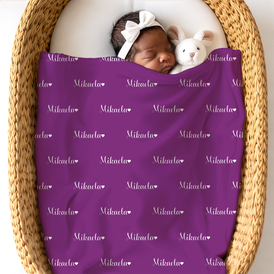 Newborn Name Blanket, Sweet Heart Baby Girl, Berry/White