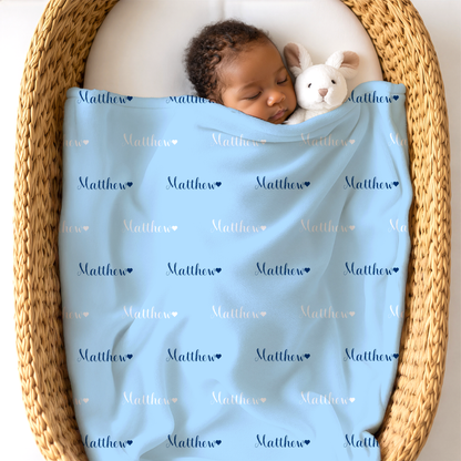 Newborn Name Blanket, Sweet Heart Baby Boy