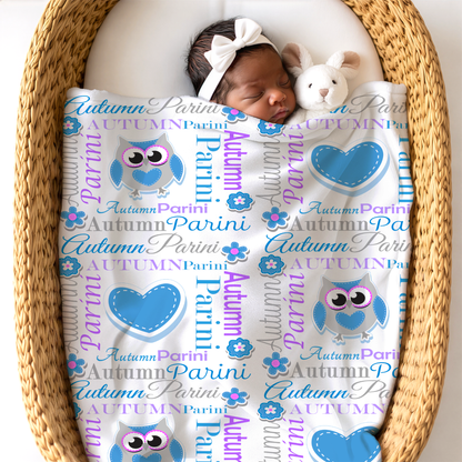 Personalized Baby Girl Blanket – Sweet Owl & Heart Name Design