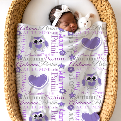 Personalized Baby Girl Blanket – Sweet Owl & Heart Name Design