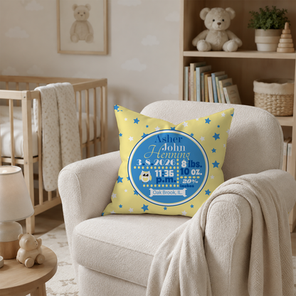 Personalized Baby Boy Birth Stats Pillow, Owl