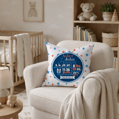 Personalized Baby Boy Birth Stats Pillow, Owl