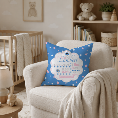Personalized Baby Girl Birth Stats Pillow, Owl