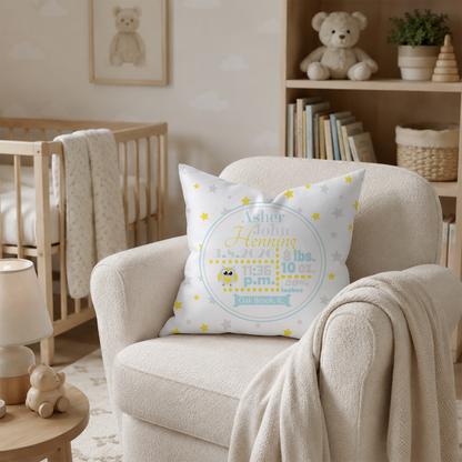 Personalized Baby Boy Birth Stats Pillow, Owl