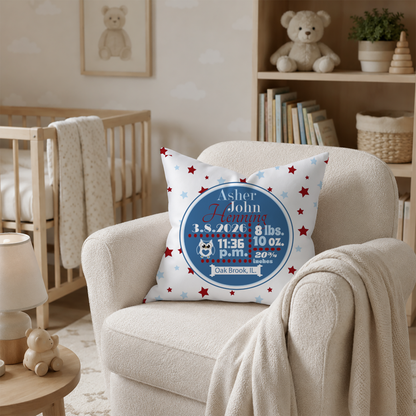 Personalized Baby Boy Birth Stats Pillow, Owl
