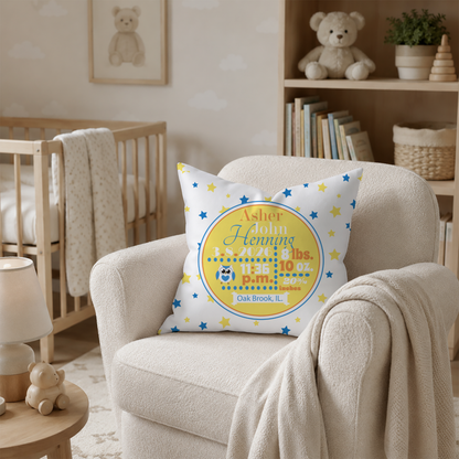 Personalized Baby Boy Birth Stats Pillow, Owl