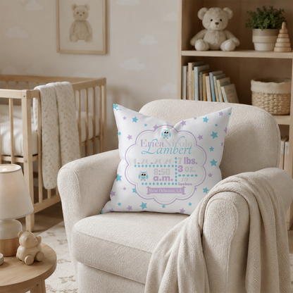 Personalized Baby Girl Birth Stats Pillow, Owl